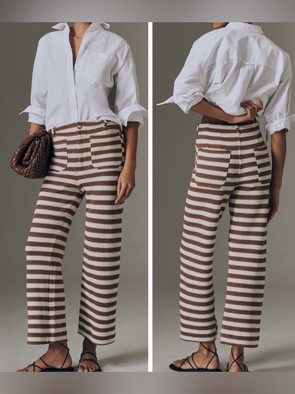 Anthropologie Maeve Colette Stripes Knit High-Rise Wide-Leg Cropped Pants
